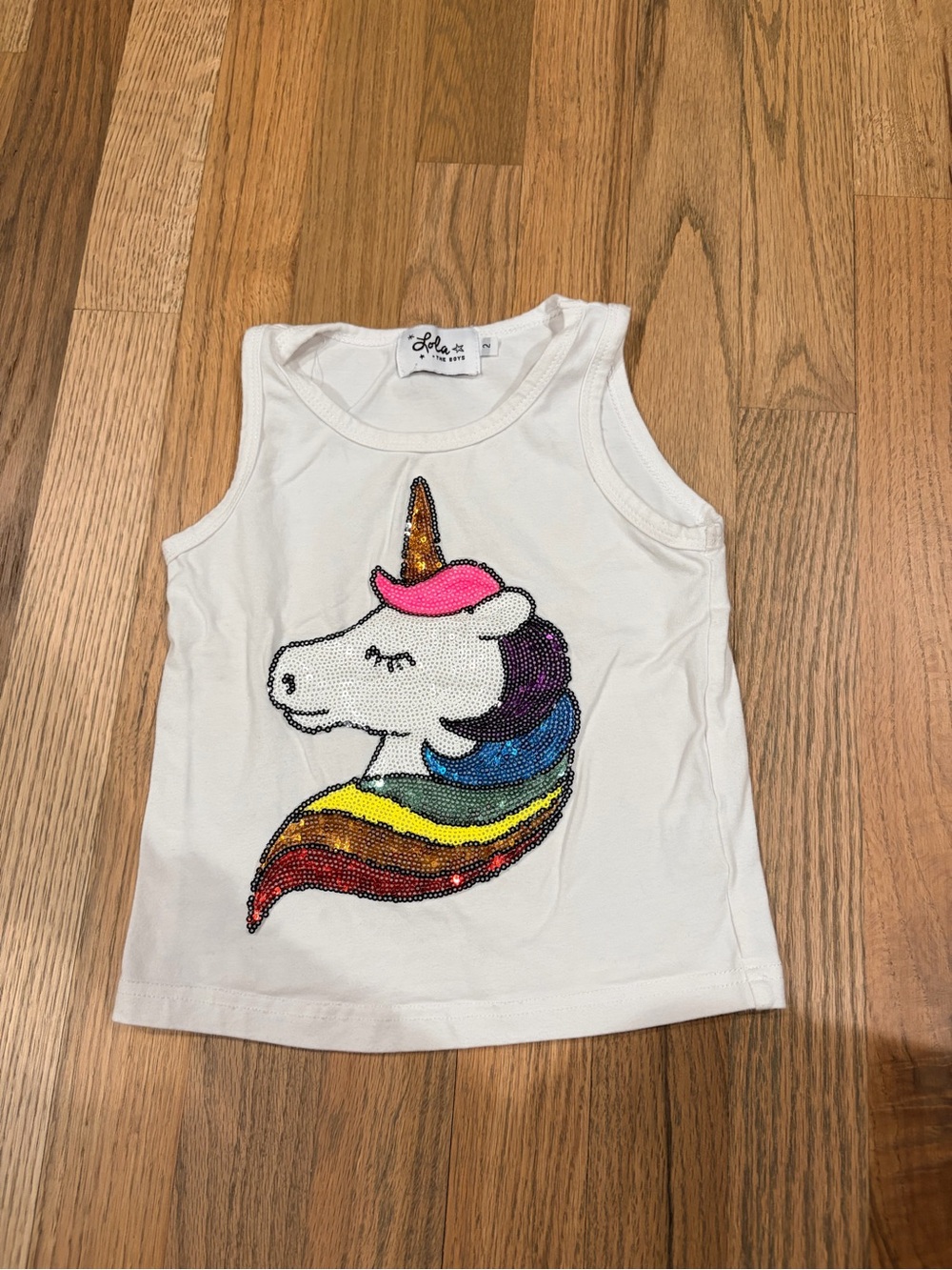 Lola + the Boys toddler girl rainbow sequin unicorn tank top